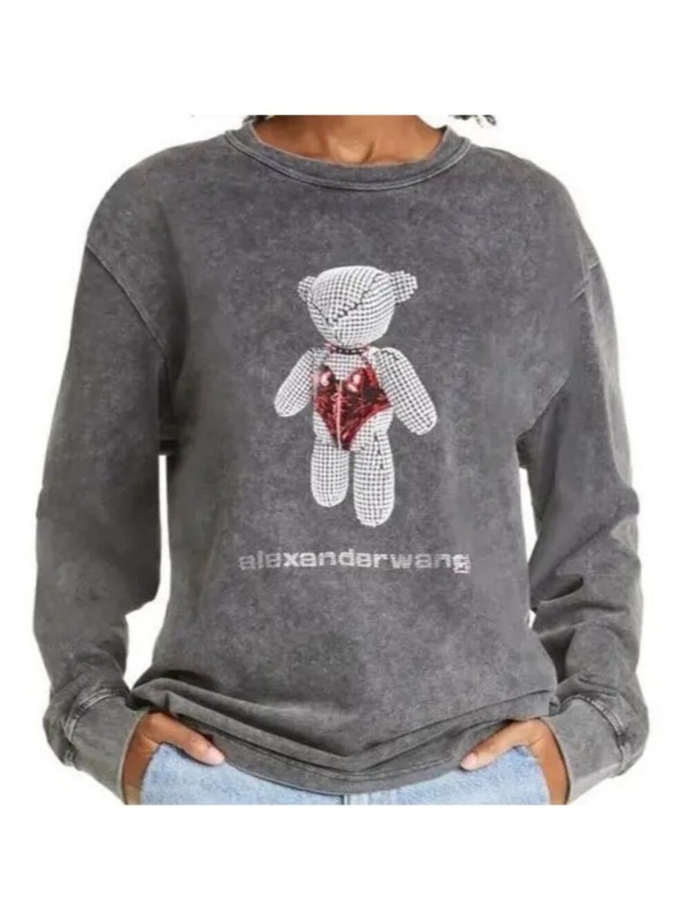NWT $350 Alexander Wang Teddy Bear Classic Long Sleeve Tee Acid Black Size XXS